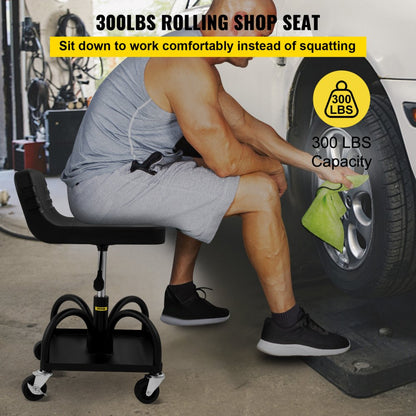 VVCCGLJH4L - Adjustable Rolling Garage Stool with Storage Tray, 300LBS Capacity
