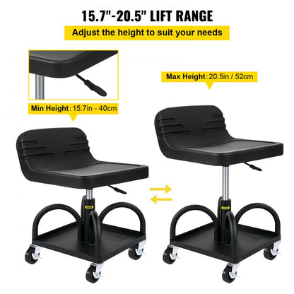 VVCCGLJH4L - Adjustable Rolling Garage Stool with Storage Tray, 300LBS Capacity