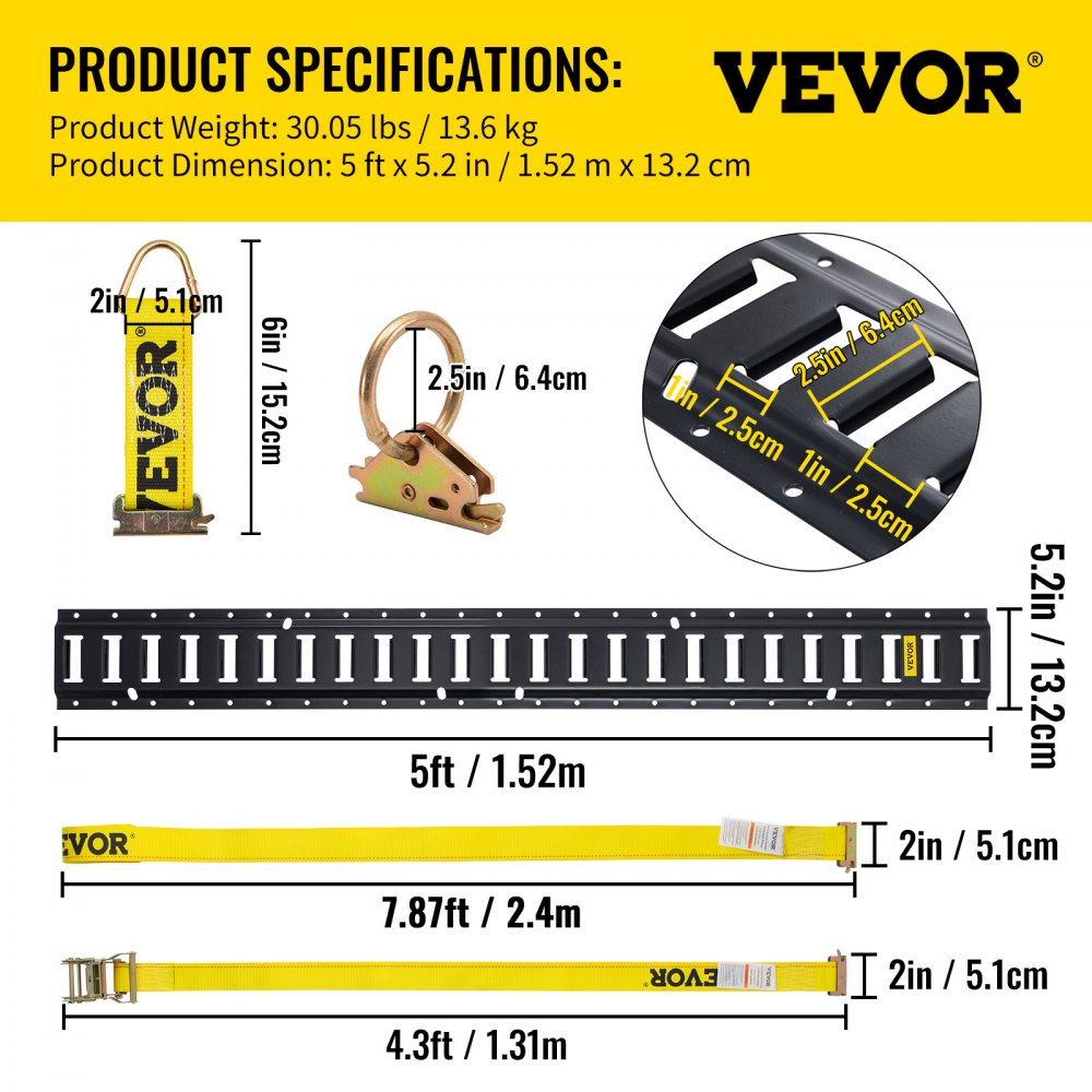 VV-ETS-TD518 - 5 ft Heavy-Duty E-Track Tie-Down Rail Kit