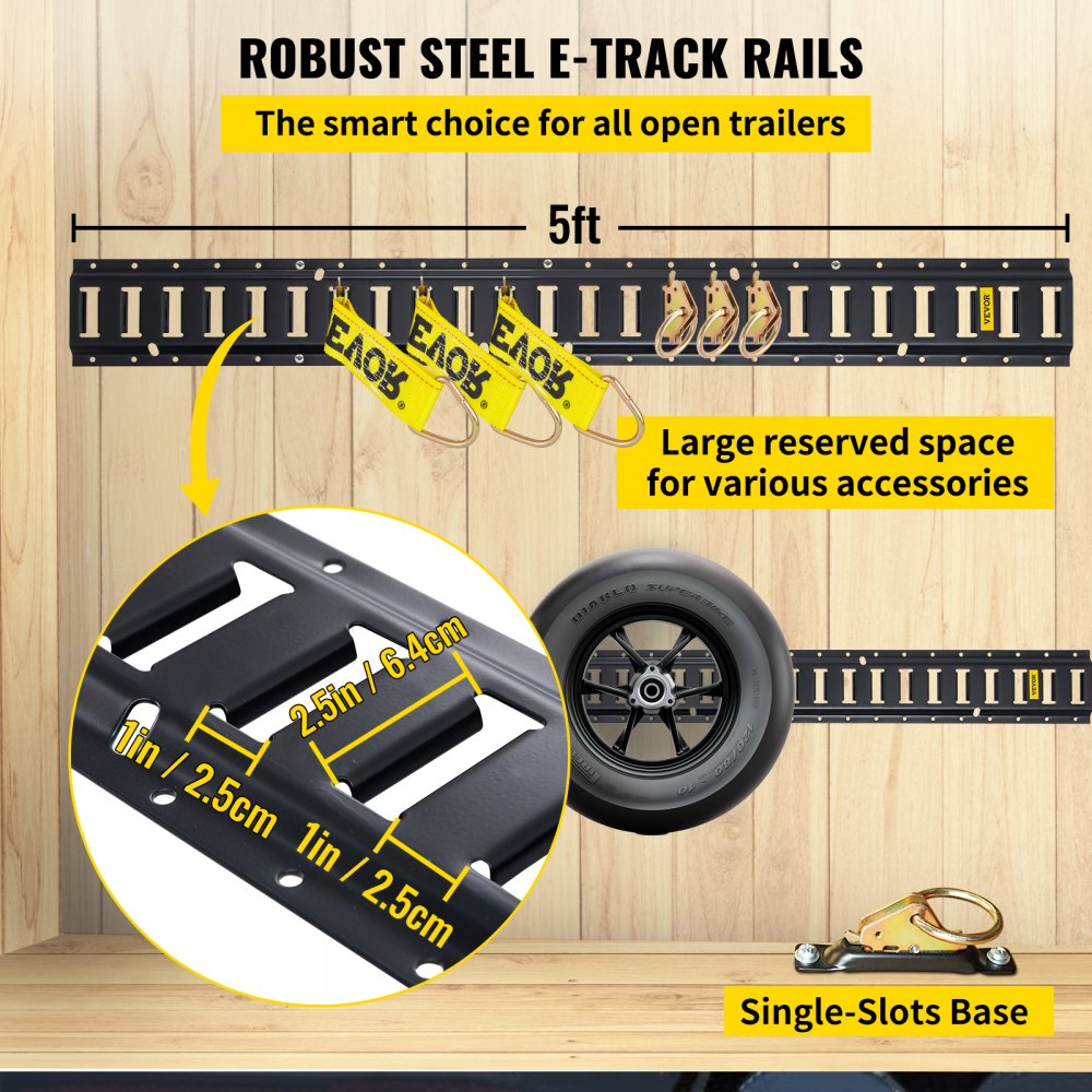 VV-ETS-TD530 - 5FT E-Track Rail Kit for Safe Cargo & Motorcycle Securing