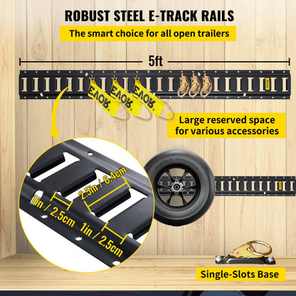 VV-ETS-TD530 - 5FT E-Track Rail Kit for Safe Cargo & Motorcycle Securing