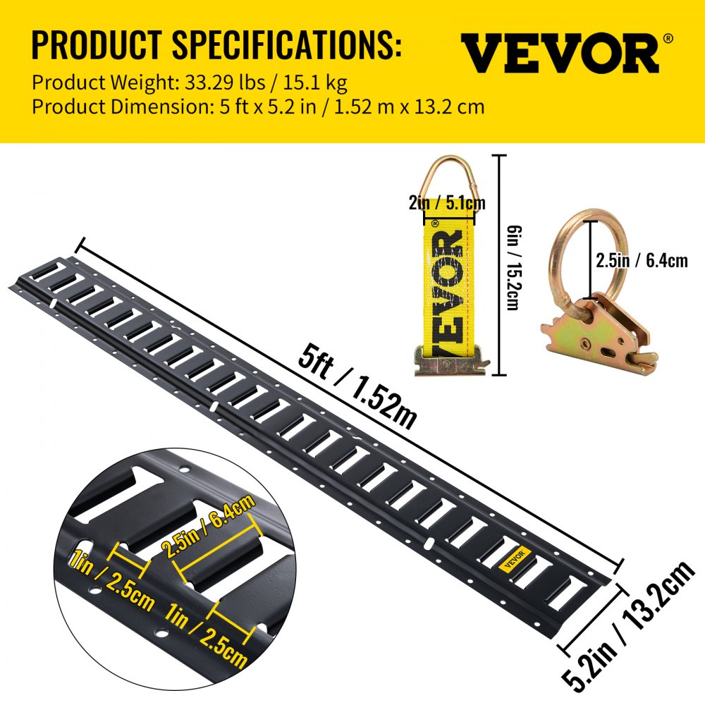 VV-ETS-TD530 - 5FT E-Track Rail Kit for Safe Cargo & Motorcycle Securing