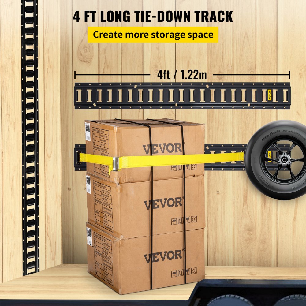 VV-ET-TD44 - 4FT Heavy-Duty Steel E-Track Tie-Down Rail System