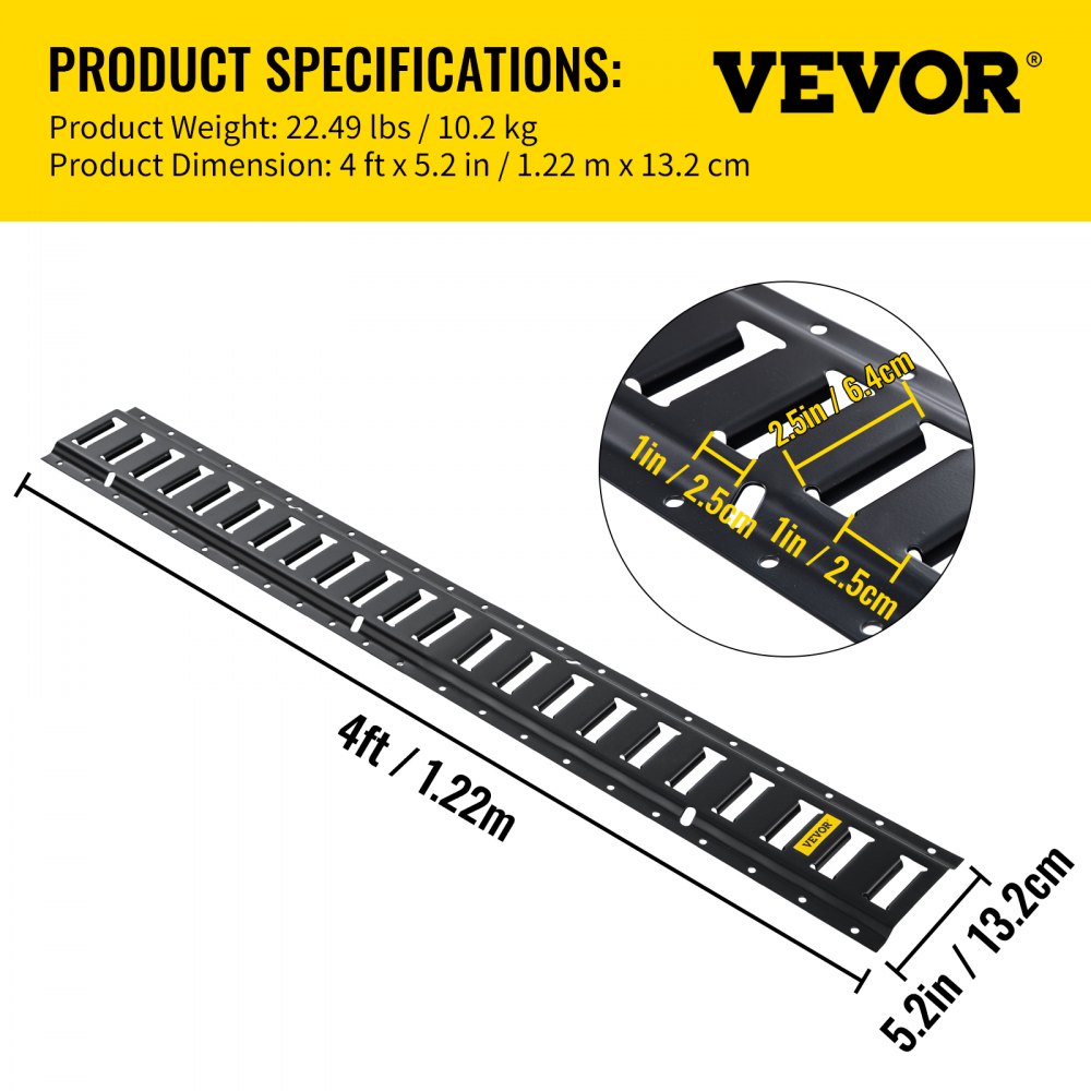 VV-ET-TD44 - 4FT Heavy-Duty Steel E-Track Tie-Down Rail System