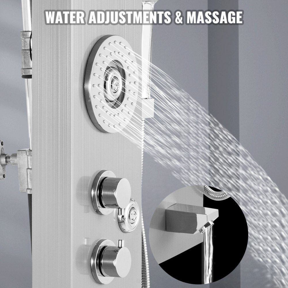 010621322950 - 6 Functions Stainless Steel Shower Panel for Ultimate Relaxation