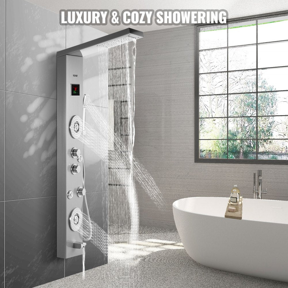 010621322950 - 6 Functions Stainless Steel Shower Panel for Ultimate Relaxation