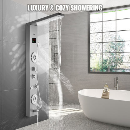 010621322950 - 6 Functions Stainless Steel Shower Panel for Ultimate Relaxation