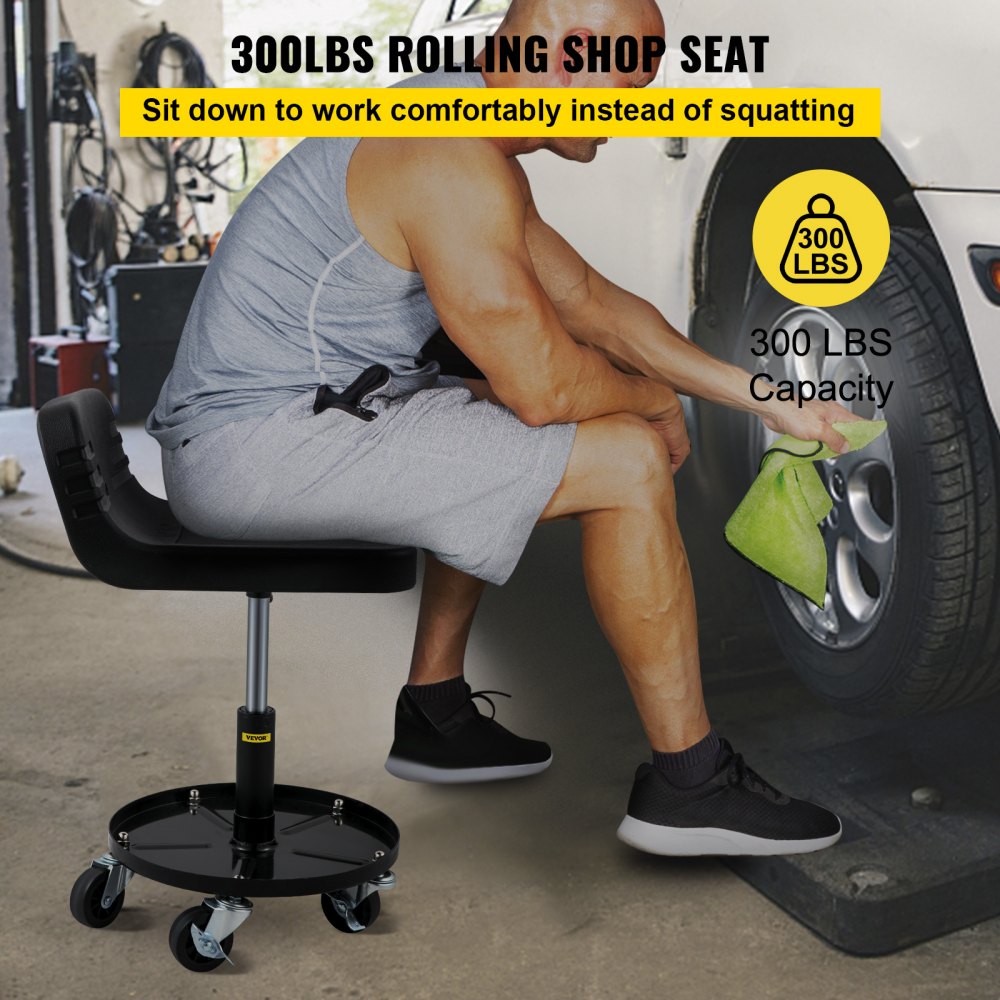 VVCCJCSJH4L - 300LBS Adjustable Rolling Garage Stool with Tool Tray