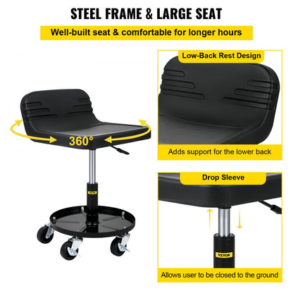VVCCJCSJH4L - 300LBS Adjustable Rolling Garage Stool with Tool Tray