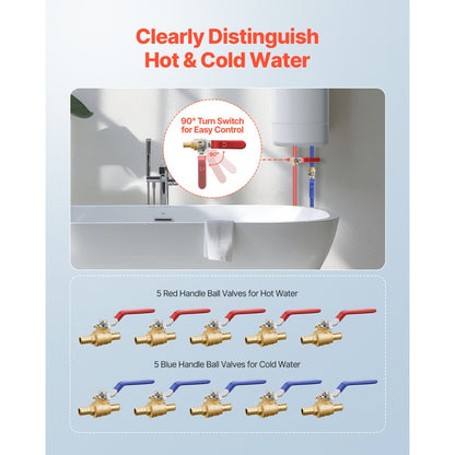 QF-11 - 10-Pack 1/2 in Lead-Free Brass PEX Ball Valves with Handles