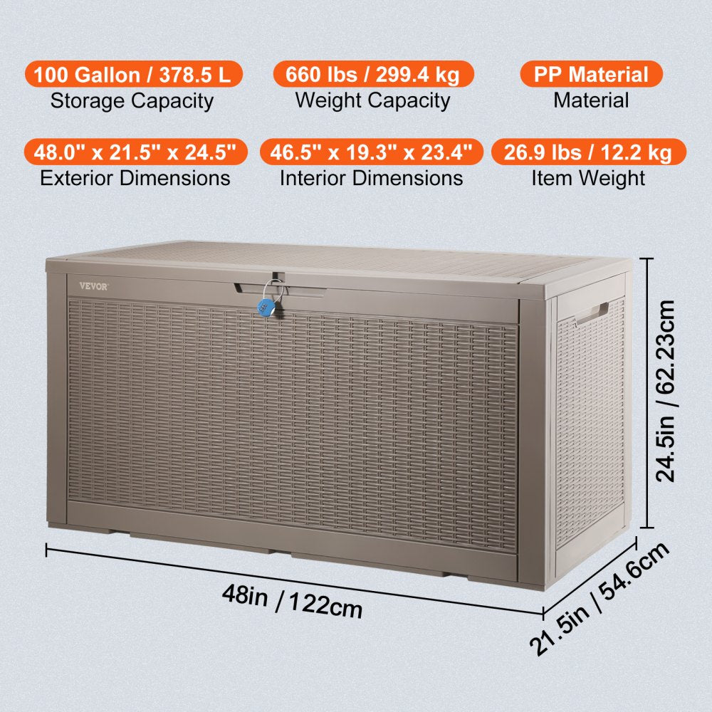010597377633 - 100-Gallon Weatherproof Deck Box for Outdoor Storage