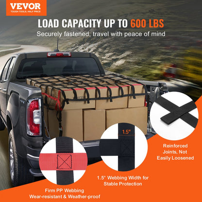 PPCN0096R - Heavy Duty 96" x 72" Cargo Net with Adjustable Straps & Hooks