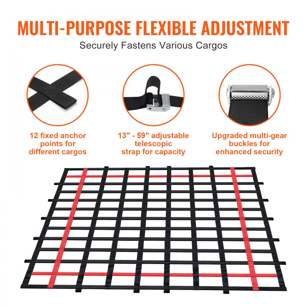 PPCN0096R - Heavy Duty 96" x 72" Cargo Net with Adjustable Straps & Hooks