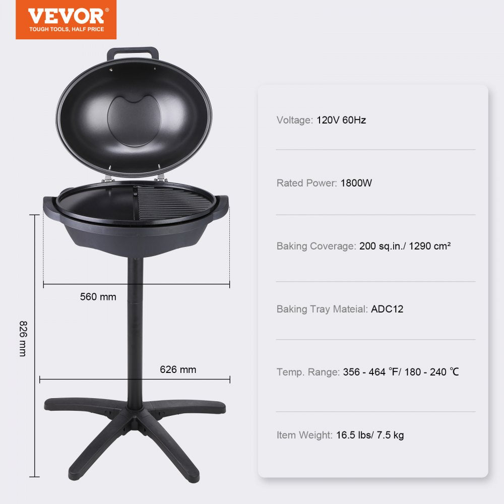 010722195802 - 1800W Versatile Indoor/Outdoor Electric Grill - 200 sq.in Surface