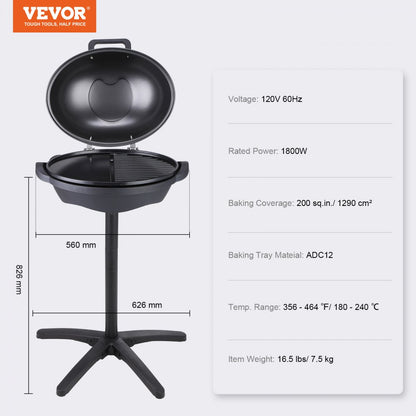 010722195802 - 1800W Versatile Indoor/Outdoor Electric Grill - 200 sq.in Surface