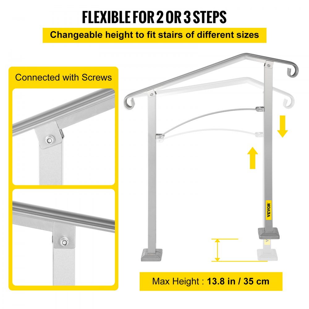 SS-YJH-00018 - Adjustable Alloy Handrail for 2-3 Steps, Rust-Proof Design