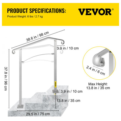 SS-YJH-00018 - Adjustable Alloy Handrail for 2-3 Steps, Rust-Proof Design