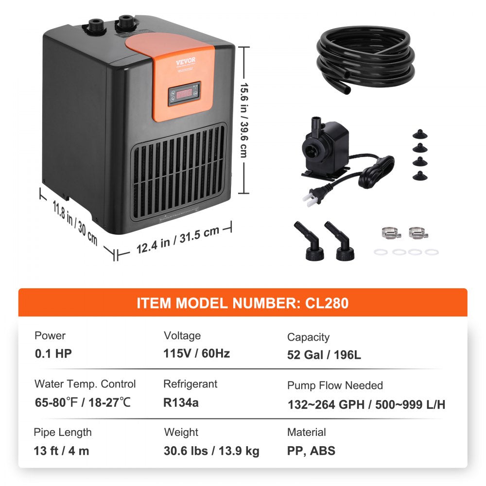 CL280 - 52 Gal VEVOR Aquarium Chiller for Optimal Fish Tank Temperature