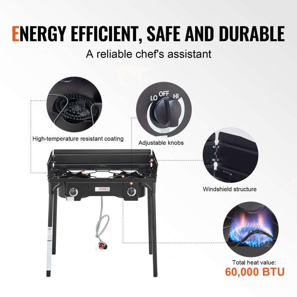 GB-2 - 60,000 BTU Double Burner Camping Stove for Outdoor Cooking