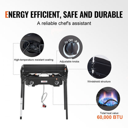 GB-2 - 60,000 BTU Double Burner Camping Stove for Outdoor Cooking