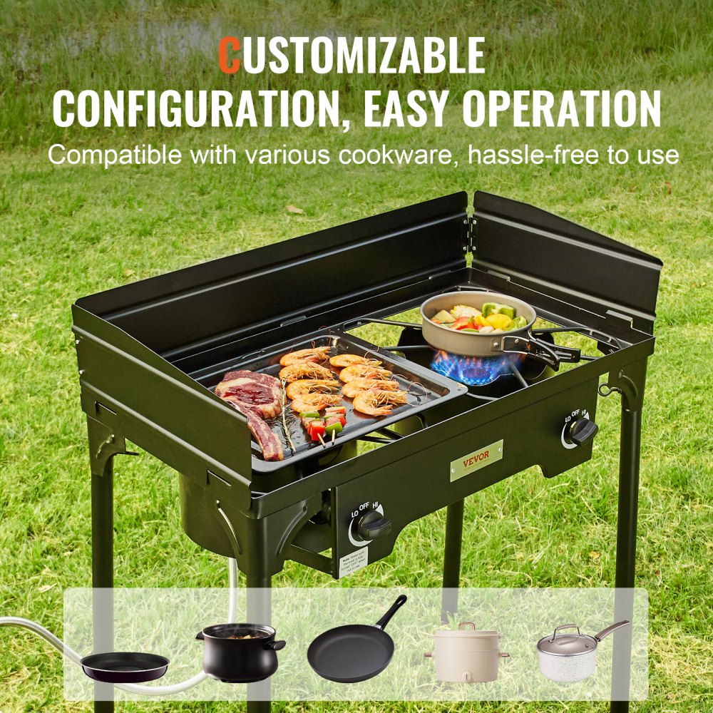 GB-2 - 60,000 BTU Double Burner Camping Stove for Outdoor Cooking