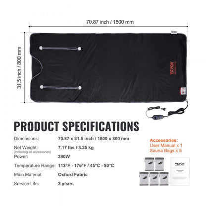 BW-802 - Portable Infrared Sauna Blanket with Adjustable Temperature & Arm Holes