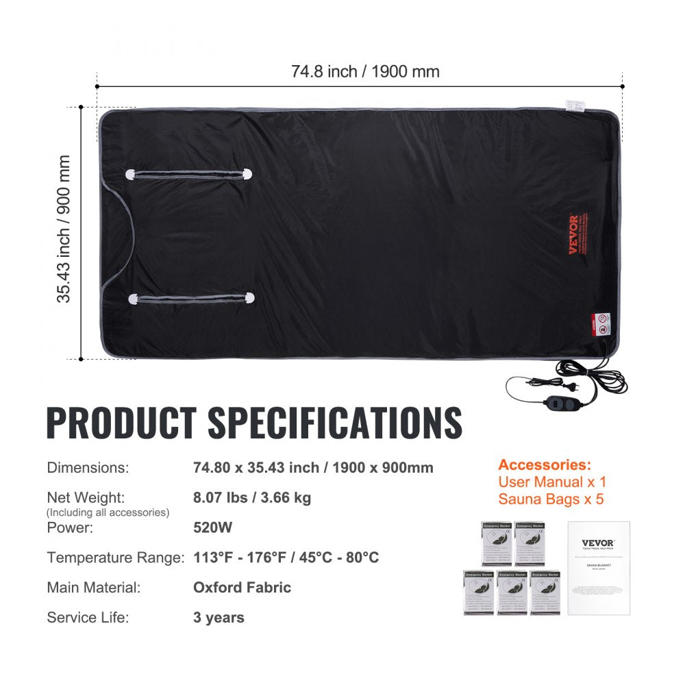 BW-802 - Portable Infrared Sauna Blanket with Remote Control for Detoxification