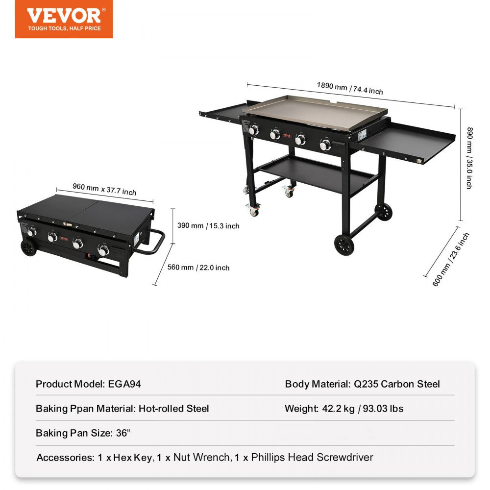 EGA94 - 36" Heavy-Duty Flat Top Griddle with Portable Wheels
