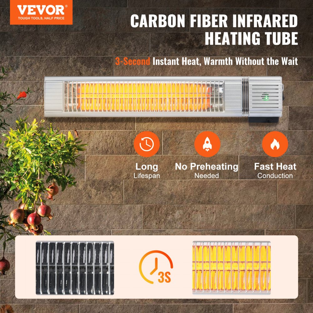 T12-GR15B - 1500W Infrared Heater for Instant Warmth, 22.83x3.94 inches