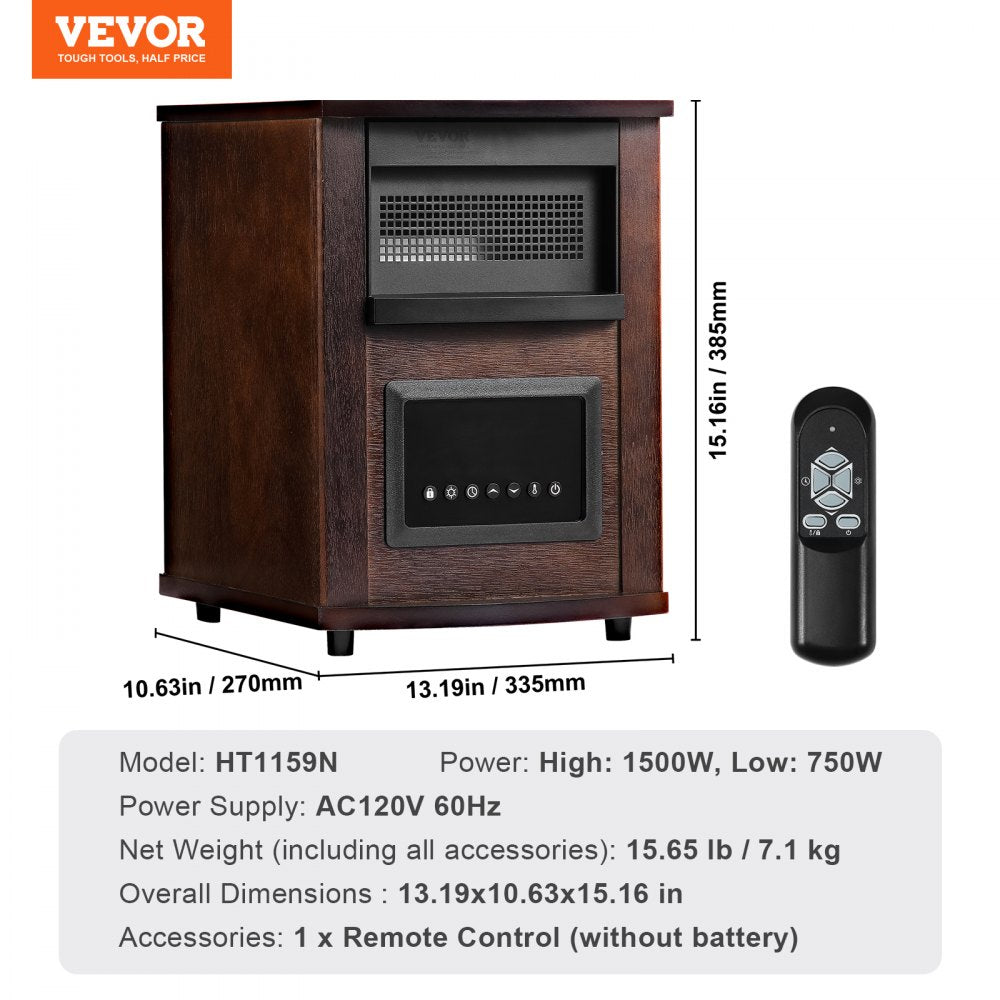 HT1159N - 1500W Quartz Infrared Heater for Instant Heat