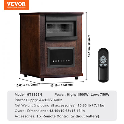 HT1159N - 1500W Quartz Infrared Heater for Instant Heat