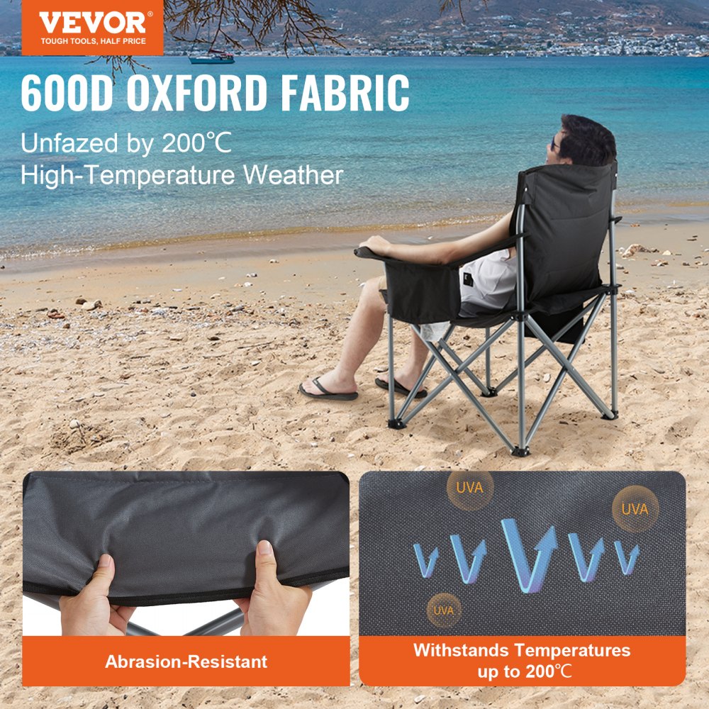 ZM2006XL - Heavy Duty 350 lbs Portable Folding Chair with Side Pockets