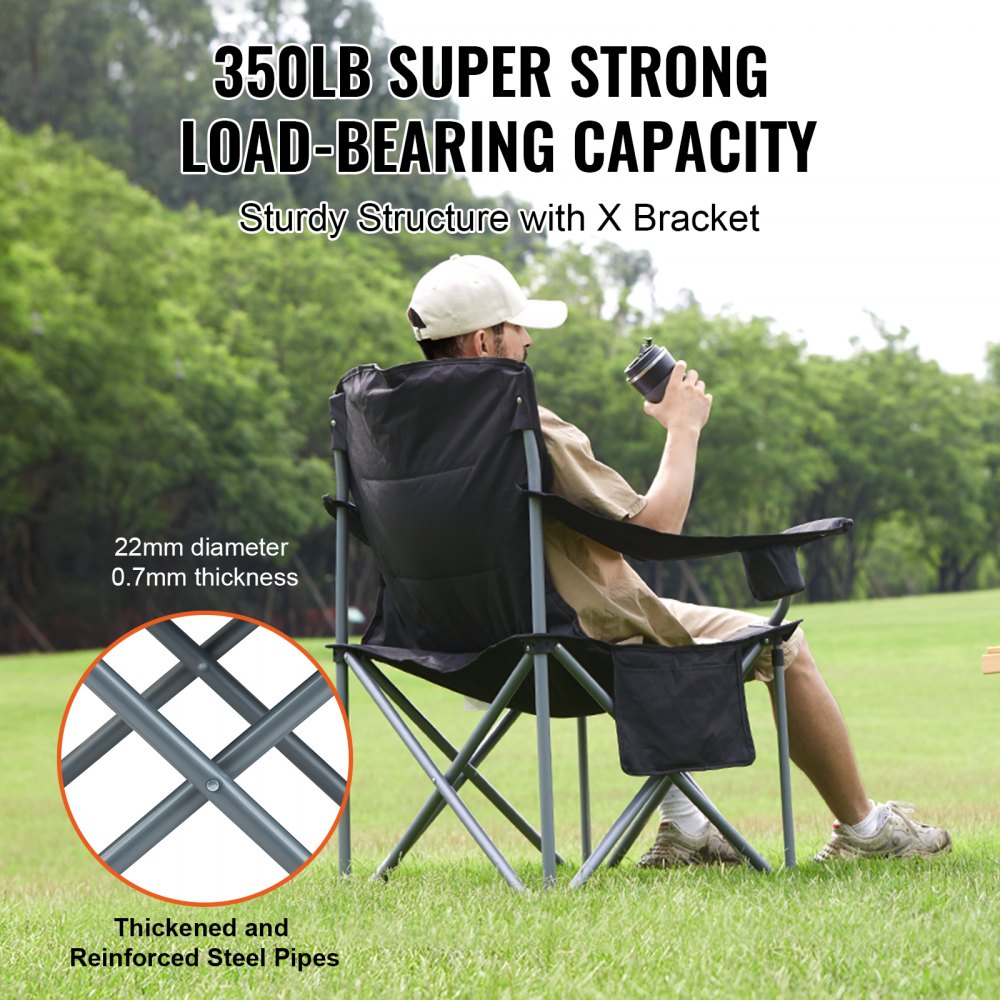 ZM2006XL - Heavy Duty 350 lbs Portable Folding Chair with Side Pockets