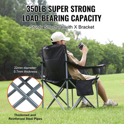 ZM2006XL - Heavy Duty 350 lbs Portable Folding Chair with Side Pockets