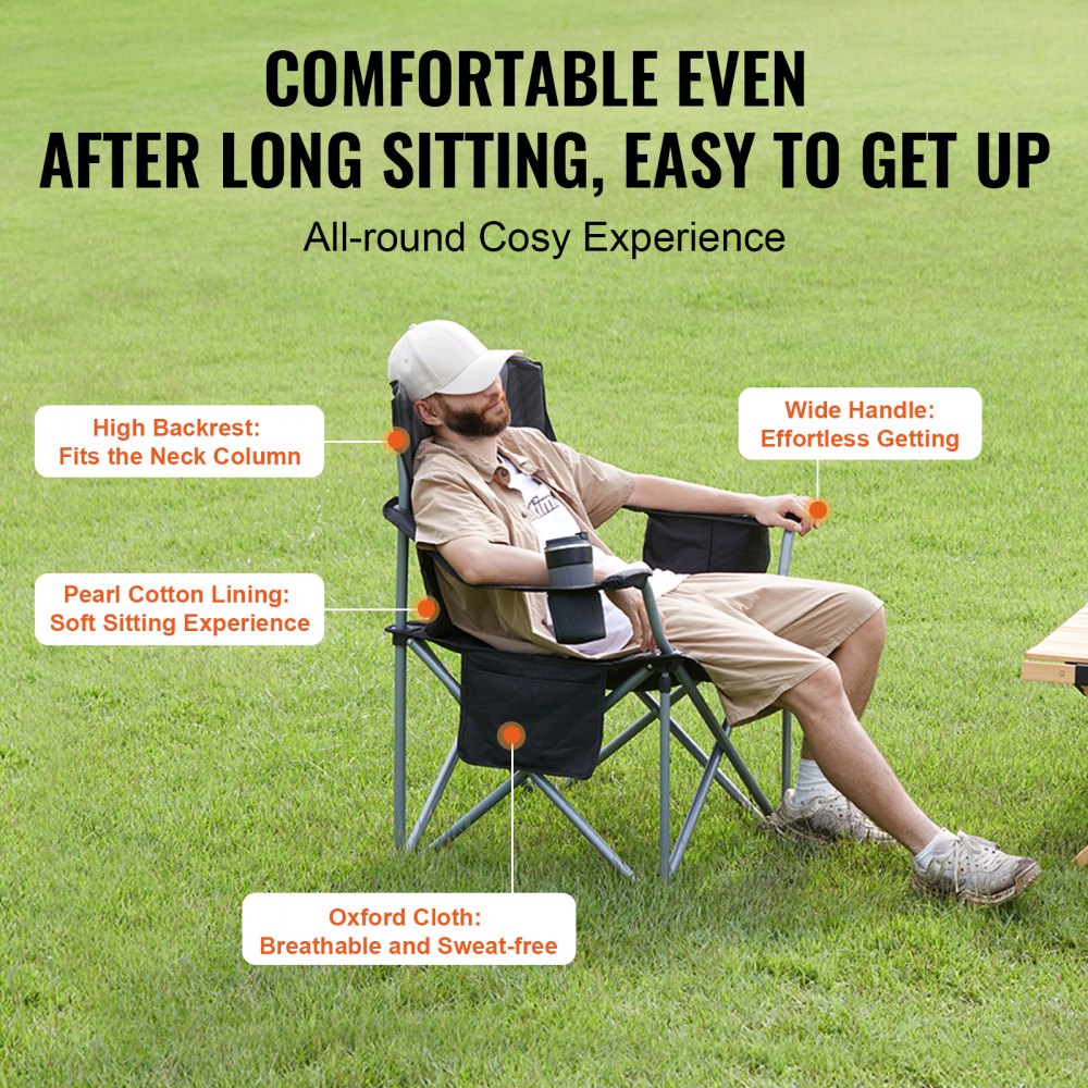 ZM2006XL - Heavy Duty 350 lbs Portable Folding Chair with Side Pockets