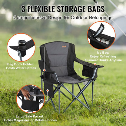 ZM2006XL - Heavy Duty 350 lbs Portable Folding Chair with Side Pockets