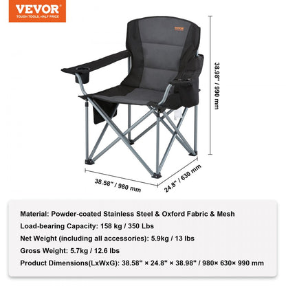 ZM2006XL - Heavy Duty 350 lbs Portable Folding Chair with Side Pockets