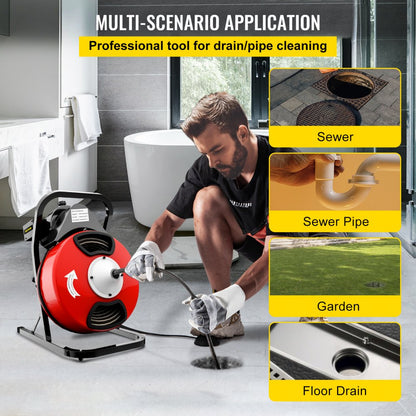 D1000 - VEVOR Electric Drain Auger with 4 Cutter Shapes, Kink-Resistant Cable