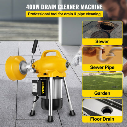 010654058034 - Portable 400W Drain Cleaner with 66ft Cable & 8 Cutter Heads