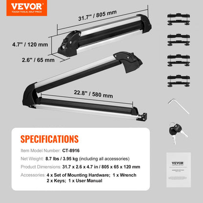 95TA-CH - VEVOR Universal Ski Roof Rack for 6 Pairs of Skis