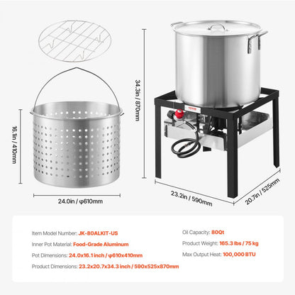 JK-80ALKIT-US - 80Qt Seafood Boil Pot & 100,000 BTU Burner Kit