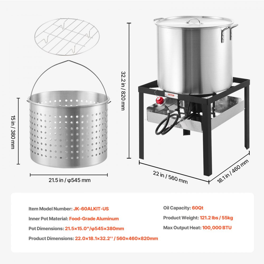 JK-60ALKIT-US - 60Qt Seafood Boiling Kit with 100,000 BTU Burner