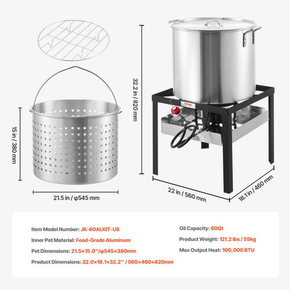 JK-60ALKIT-US - 60Qt Seafood Boiling Kit with 100,000 BTU Burner