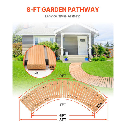 PW-S24 - 8ft Cedar Non-Slip Garden Pathway for All Outdoor Settings