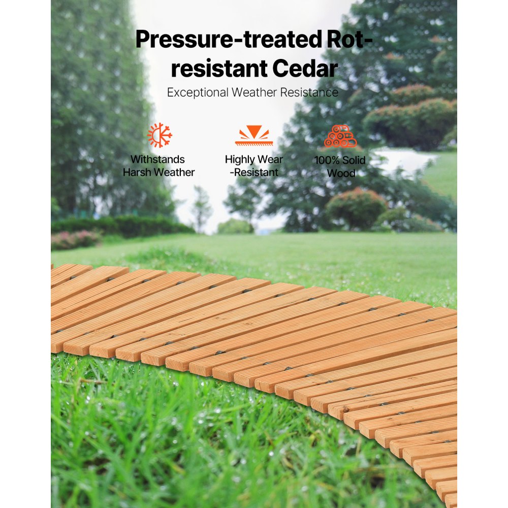 PW-S24 - 8ft Cedar Non-Slip Garden Pathway for All Outdoor Settings
