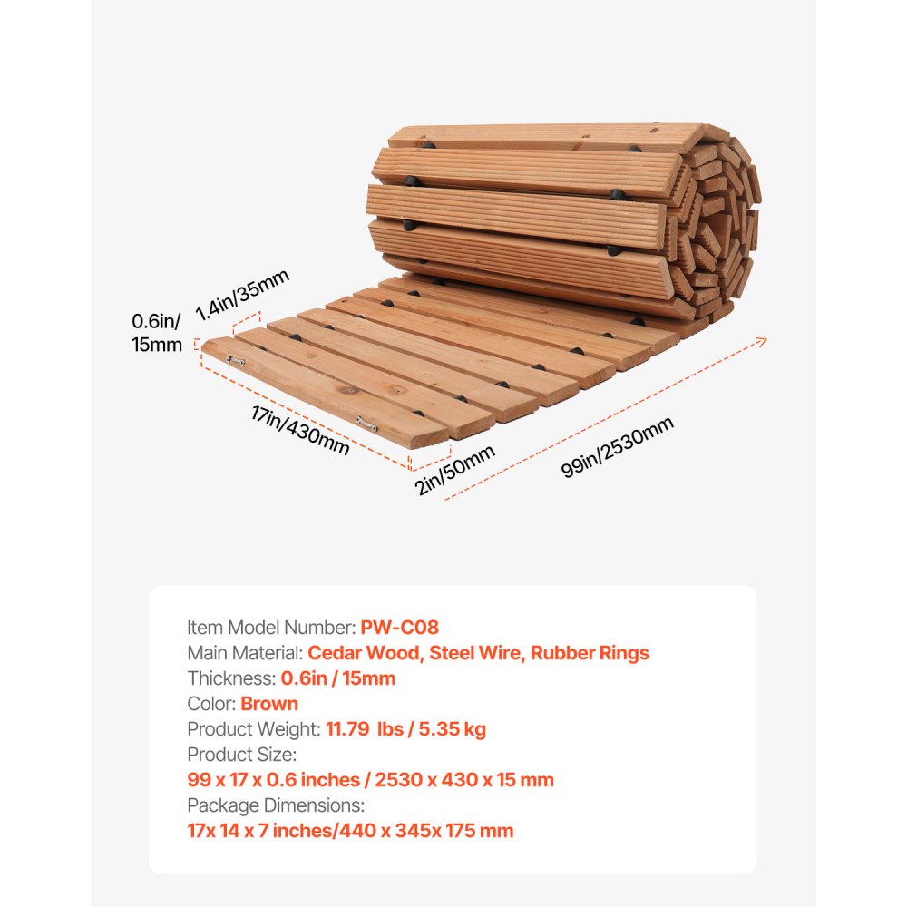 PW-S24 - 8ft Cedar Non-Slip Garden Pathway for All Outdoor Settings