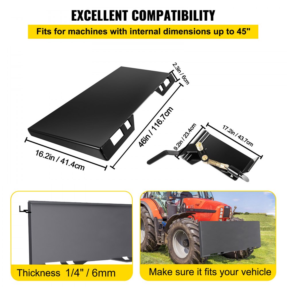 1/4" Thick Mounting Plate - Durable 45" Skid Steer Quick Attachment Plate