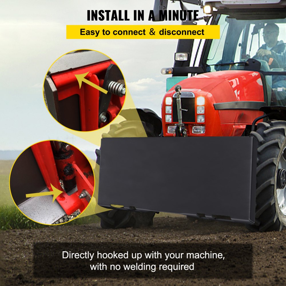 1/4" Thick Mounting Plate - Durable 45" Skid Steer Quick Attachment Plate