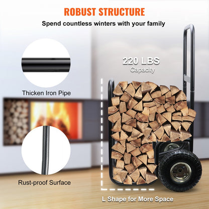JH0209A - Heavy-Duty 21.9" Firewood Cart with Waterproof Cover