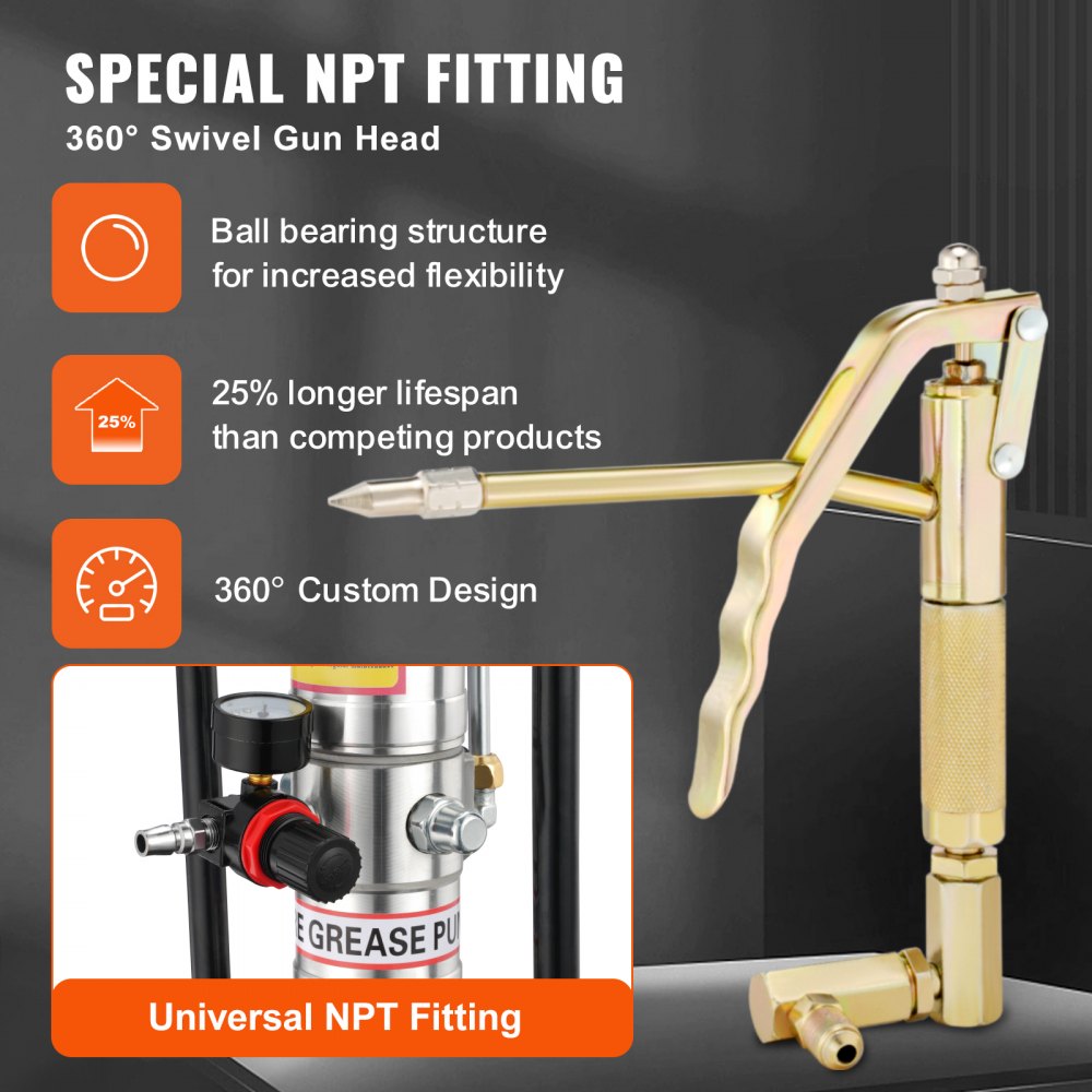 FF-08B-12L - 3 Gal VEVOR Grease Pump with 13 ft Hose, 50:1 Ratio
